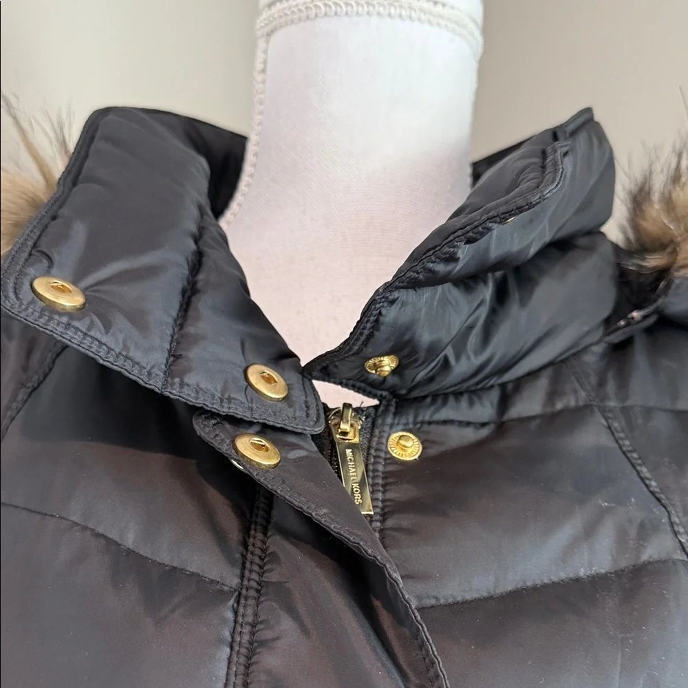 Michael Kors | Puffer Coat with Faux Fur Trim | Black | Plus 1X
